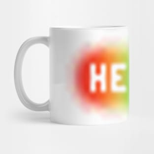 Blurry Stencilled Hello on Rainbow Spraypaint Mug